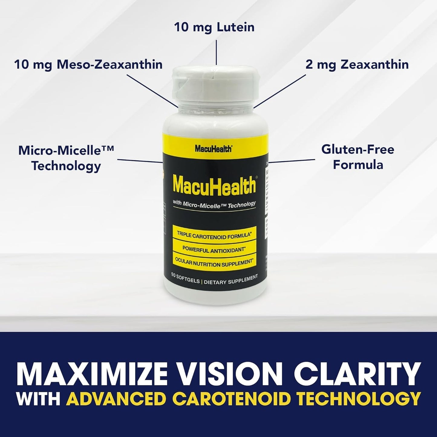 MacuHealth Triple Carotenoid Formula - Eye Vitamins for Adults - 90 Softgels, 3 Month Supply - Advanced Eye Support & Health Eye Formula
